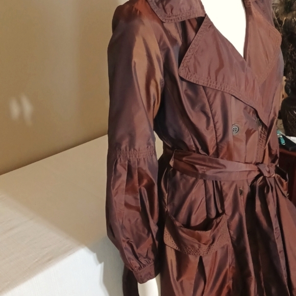 Sz L Bronze Belted Rain/Trench Coat by Cache - Picture 3 of 7